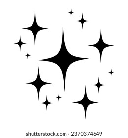 Black decorative sparkles, sparkling stars, shiny flashes of fireworks. Collection original stars. Vector illustration