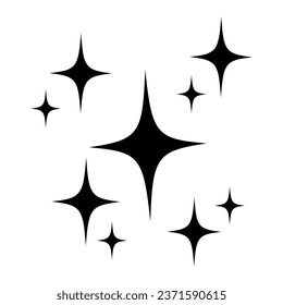 Black decorative sparkles, sparkling stars, shiny flashes of fireworks. Collection original stars. Vector illustration