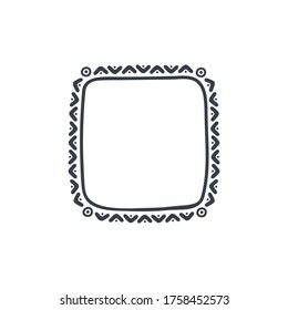 Black decorative square frame isolated on white background. Flat illustration in scandinavian style. Frame with ethnic ornaments. Hand drawn style for posters, postcards, t-shirt design, stickers.
