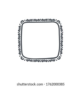 Marco cuadrado decorativo negro aislado de fondo blanco. Ilustración plana al estilo escandinavo. Marco con ornamentos étnicos. Estilo dibujado a mano para carteles, postales, diseño de camisetas, pegatinas.