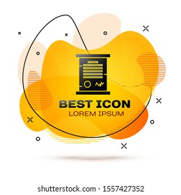 Black Decree, paper, parchment, scroll icon icon isolated on white background. Abstract banner with liquid shapes. Vector Illustration