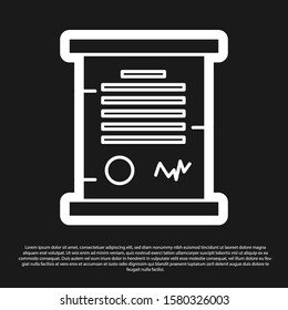 Black Decree, paper, parchment, scroll icon icon isolated on black background.  Vector Illustration