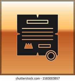 Black Decree, paper, parchment, scroll icon icon isolated on gold background.  Vector Illustration