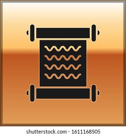 Black Decree, paper, parchment, scroll icon icon isolated on gold background.  Vector Illustration