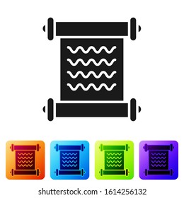 Black Decree, paper, parchment, scroll icon icon isolated on white background. Set icons in color square buttons. Vector Illustration