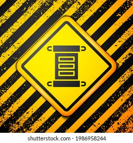 Black Decree, paper, parchment, scroll icon icon isolated on yellow background. Warning sign. Vector