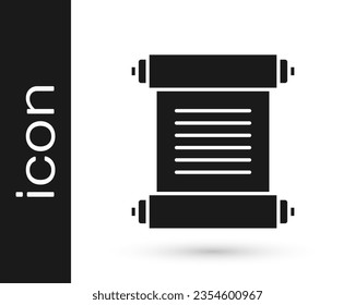 Decreto negro, papel, pergamino, icono de desplazamiento aislado en fondo blanco.  Vector