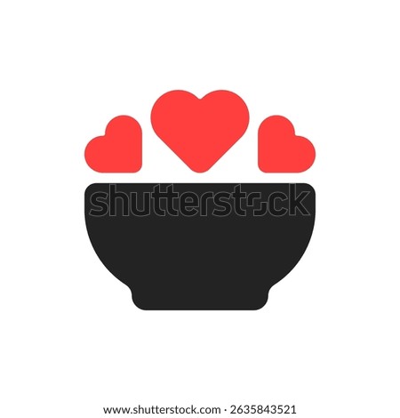 black deep plate icon with three red heart. simple flat trend modern abstract udon kalguksu laksa logotype graphic design isolated on white. concept of lovely food pictogram or business fast catering