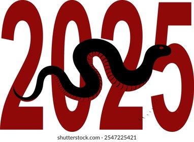 Black and deep red colored snake slithering over 2025 symbolizing the year of the snake 