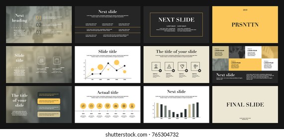 Black and Deep yellow elements on a white background. This template is the best as a business presentation, used in marketing and advertising, the annual report, flyer and banner