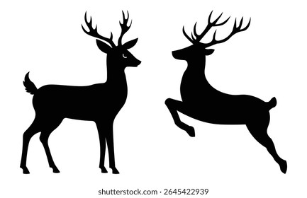 black deer antler silhouette. Simple vector of buck deer. Black animal silhouette. Vector illustration. 