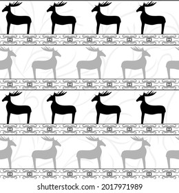 Black deer and christmas tree seamless pattern. Fashion graphic background design. Modern stylish abstract texture. Monochrome template for prints, textiles, wrapping, wallpaper. Vector illustration