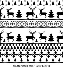 Ropa negra y árbol de navidad sin fisuras. Diseño de fondo gráfico de moda. Textura abstracta moderna y elegante. Plantilla monocroma para impresiones, textiles, envoltura, papel pintado. Ilustración del vector