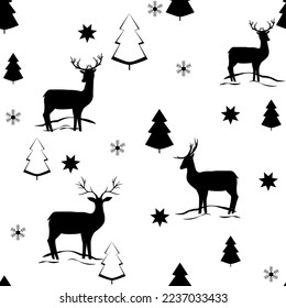 Ropa negra y árbol de navidad sin fisuras. Diseño de fondo gráfico de moda. Textura abstracta moderna y elegante. Plantilla monocroma para impresiones, textiles, envoltura, papel pintado. Ilustración del vector