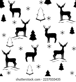 Ropa negra y árbol de navidad sin fisuras. Diseño de fondo gráfico de moda. Textura abstracta moderna y elegante. Plantilla monocroma para impresiones, textiles, envoltura, papel pintado. Ilustración del vector