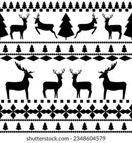 Black deer and christmas tree seamless pattern. Fashion graphic background design. Modern stylish abstract texture. Monochrome template for prints, textiles, wrapping, wallpaper. Vector illustration