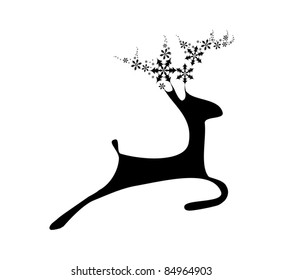 Black deer with flake horns on the white background