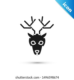 Black Deer head with antlers icon isolated on white background.  Vector Illustration