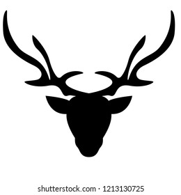 Black deer head on a white background flat
