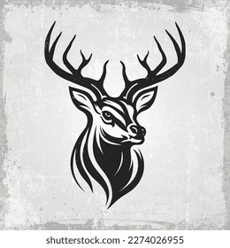 Black deer head silhouette, vector animal mascot illustration.