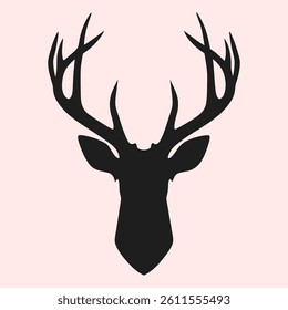 black deer heads vector double silhouette icon.
