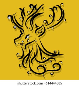  Black Deer on Yellow Background ,Diamond, Gem, Jewelry Vector
