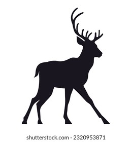 Black deer silhouette isolated on white background. Vector illustration