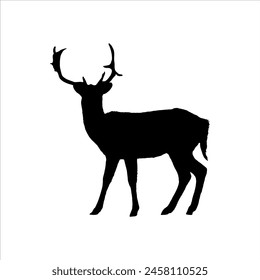 Black deer silhouette isolated on white background. Deer icon vector illustration.