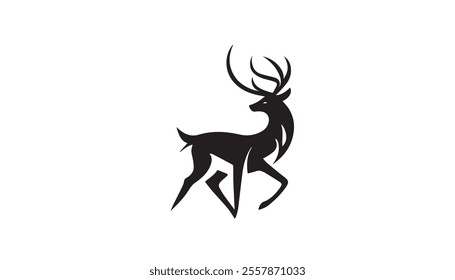 Black deer silhouette on white background. Deer silhouette vector. Animal silhouette. Deer vector Illustration. 