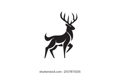 Black deer silhouette on white background. Deer silhouette vector. Animal silhouette. Deer vector Illustration. 
