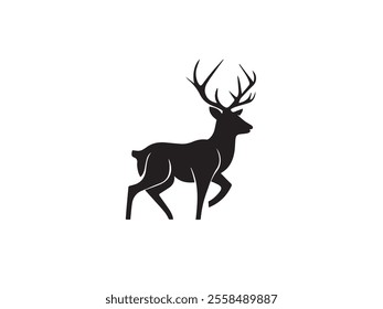 Black deer silhouette on white background. Deer silhouette vector. Animal silhouette. Deer vector Illustration. 