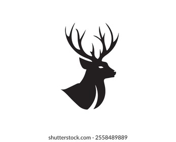 Black deer silhouette on white background. Deer silhouette vector. Animal silhouette. Deer vector Illustration. 