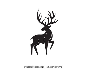 Black deer silhouette on white background. Deer silhouette vector. Animal silhouette. Deer vector Illustration. 