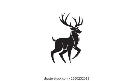 Black deer silhouette on white background. Deer silhouette vector. Animal silhouette. Deer vector Illustration. 