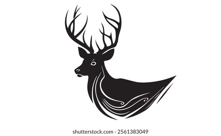 Black deer silhouette on white background. Deer silhouette vector. Animal silhouette. Deer vector Illustration. 