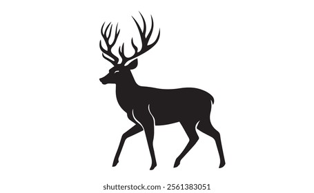 Black deer silhouette on white background. Deer silhouette vector. Animal silhouette. Deer vector Illustration. 