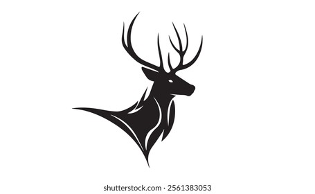 Black deer silhouette on white background. Deer silhouette vector. Animal silhouette. Deer vector Illustration. 