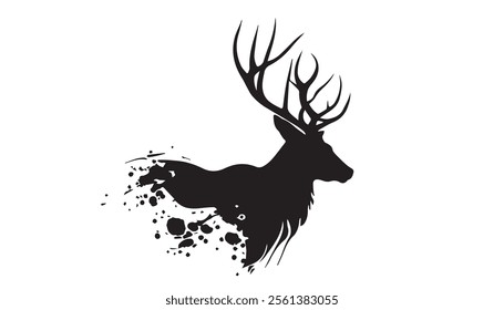 Black deer silhouette on white background. Deer silhouette vector. Animal silhouette. Deer vector Illustration. 