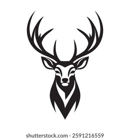 Black deer silhouette on white background. Deer silhouette vector. Animal silhouette. Deer vector Illustration.