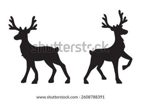  Black Deer Silhouettes  Vector Illustration on White Background
