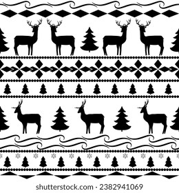 Black deer and wavy line seamless pattern. Fashion graphic background design. Modern stylish abstract texture. Monochrome template for prints, textiles, wrapping, wallpaper. illustration