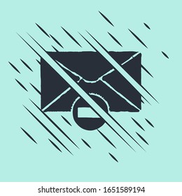 Black Delete envelope icon isolated on green background. Delete or error letter. Cross on message. Rejected mail. Glitch style. Vector Illustration