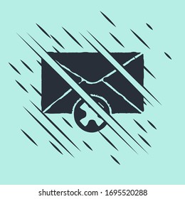 Black Delete envelope icon isolated on green background. Delete or error letter. Cross on message. Rejected mail. Glitch style. Vector Illustration