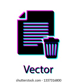 Black Delete file document icon isolated on white background. Paper sheet with recycle bin sign. Rejected document icon. Cross on paper. Vector Illustration