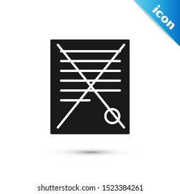 Black Delete file document icon isolated on white background. Rejected document icon. Cross on paper.  Vector Illustration