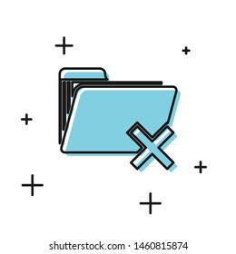 Black Delete folder icon isolated on white background. Folder with recycle bin. Delete or error folder. Close computer information folder.  Vector Illustration