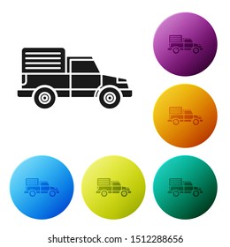 Black Delivery cargo truck vehicle icon isolated on white background. Set icons colorful circle buttons. Vector Illustration
