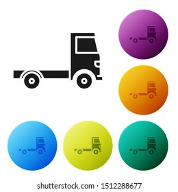 Black Delivery cargo truck vehicle icon isolated on white background. Set icons colorful circle buttons. Vector Illustration
