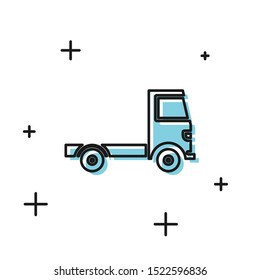 Black Delivery cargo truck vehicle icon isolated on white background.  Vector Illustration