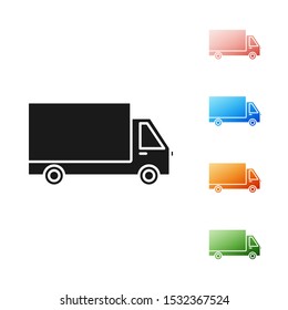 Black Delivery cargo truck vehicle icon isolated on white background. Set icons colorful. Vector Illustration